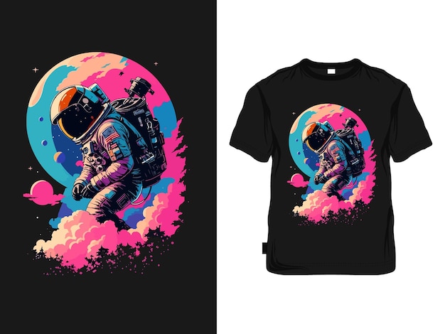 Vector astronauta vectorial en diseño de camiseta de galaxia