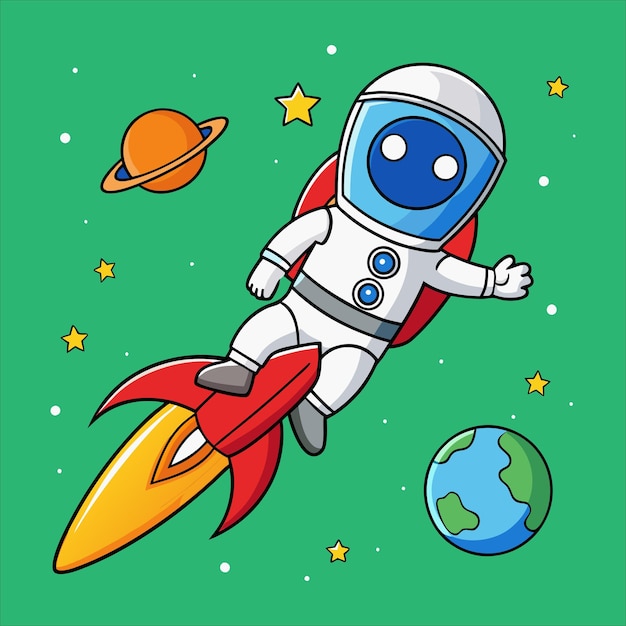 Astronauta volando con un cohete