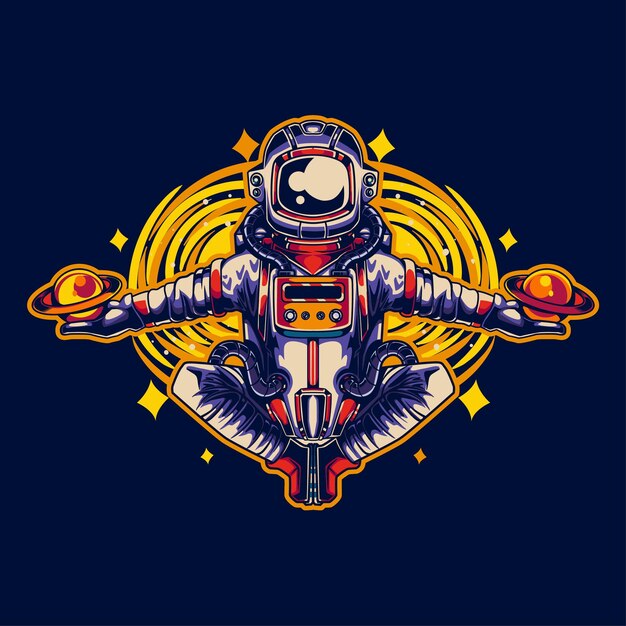 Astronauta yoga relajarse en el universo.