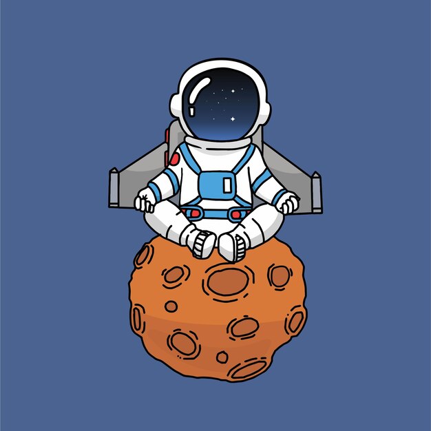 Astronauta de yoga vectorial lindo en la parte superior de la luna ilustración de icono vectorial de dibujos animados