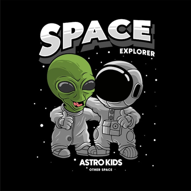 Astronautas amistosos y alienígenas vector premium