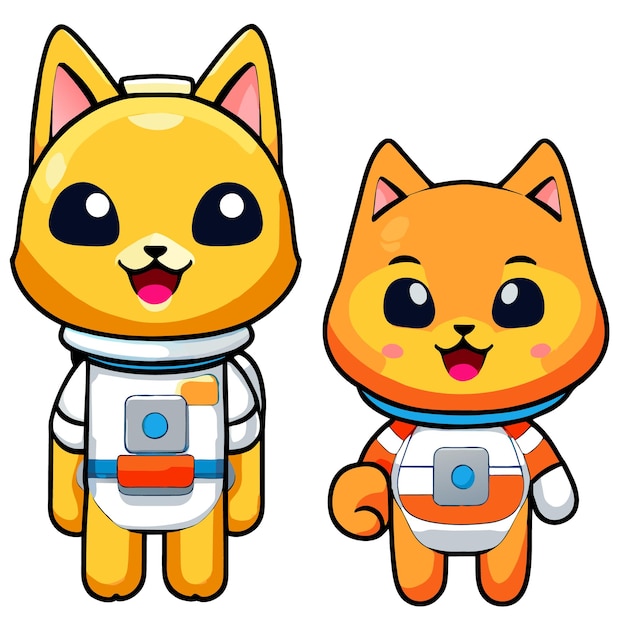 Vector astronautas gatos lindos aislados en fondo blanco