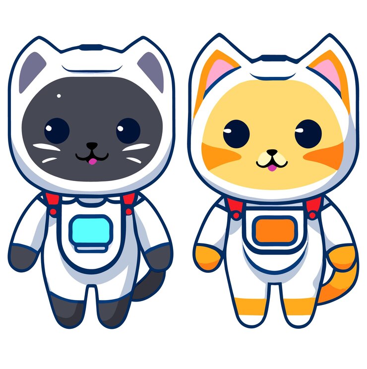 Vector astronautas gatos lindos aislados en fondo blanco