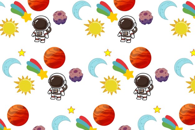 Astronautas lindos y elementos espaciales patrón sin costuras