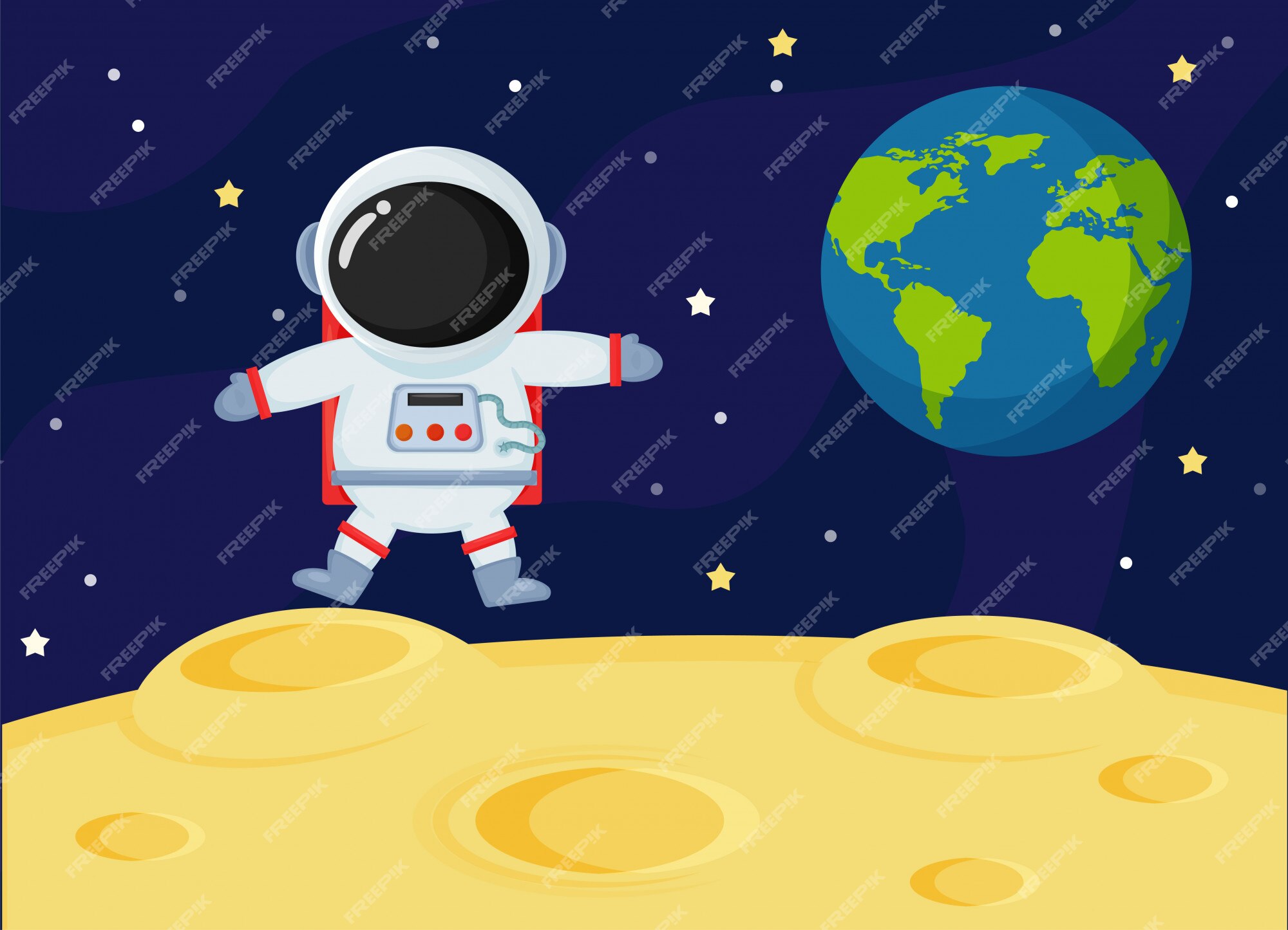 Astronautas en la luna. | Vector Premium