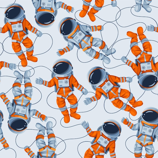 Astronautas con un patrón vectorial de traje naranja y blanco