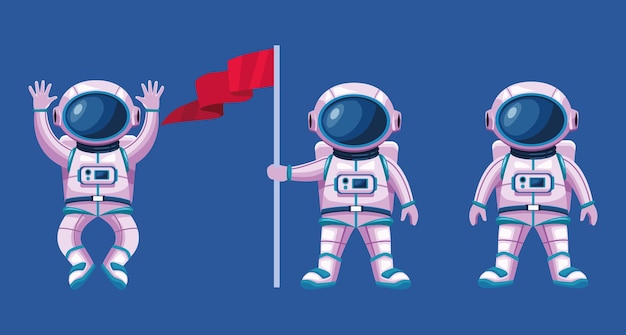 Vector astronautas con trajes y personajes de bandera ilustración.