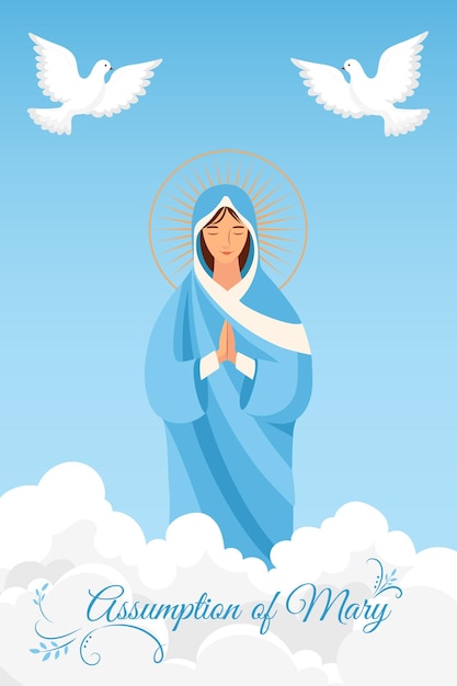 Asunción de María la Santísima Virgen María en el cielo palomas voladoras