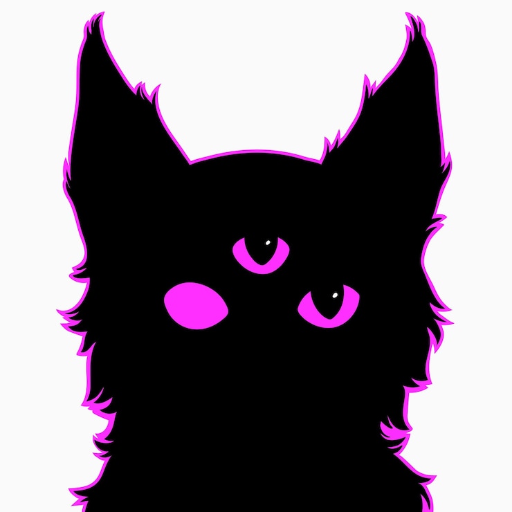 Vector asustadizo gato espeluznante con tres ojos