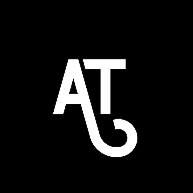 AT diseño de letra de logotipo en fondo negro AT iniciales creativas concepto de letra de Logotipo en diseño de letra AT diseño de carta blanca en fondo negro A T a t logotipo