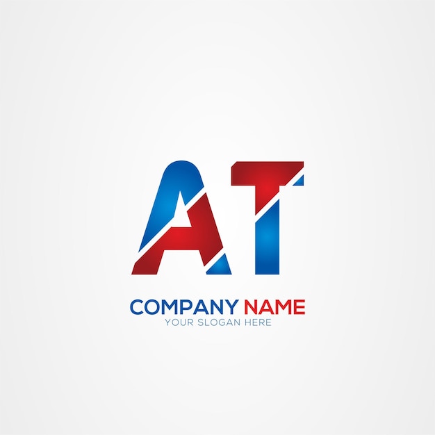 AT o TA Creative Modern Letters Diseño del logotipo Elemento rojo y azul