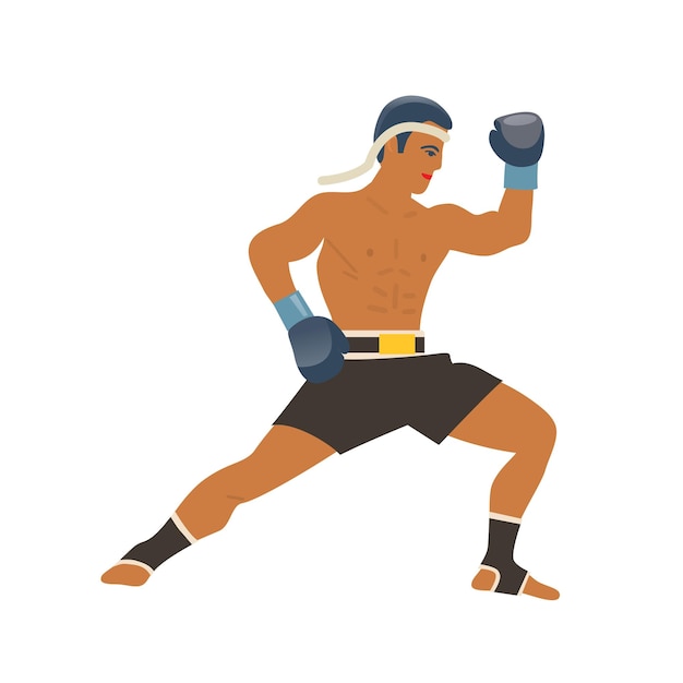 Ataque de caja tailandesa de artes marciales tradicionales con rodillas y codos