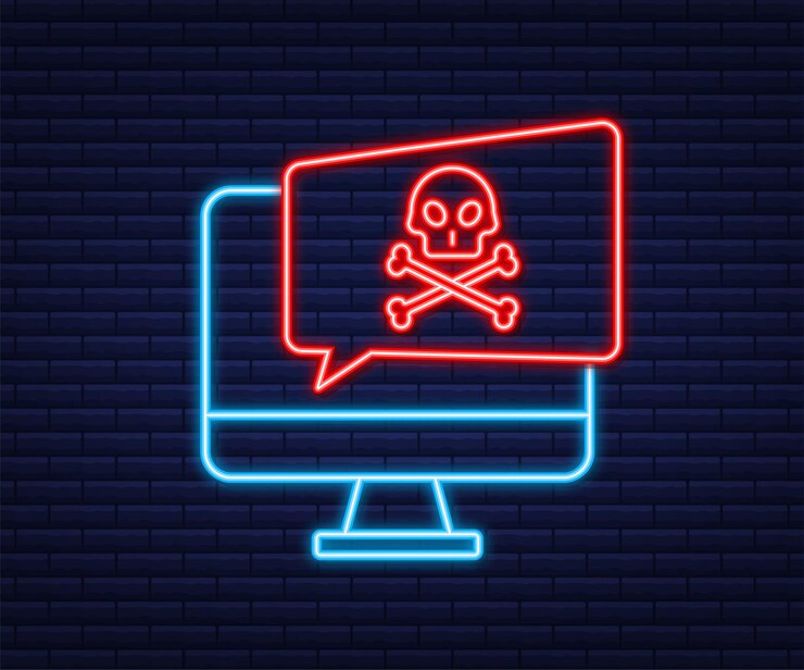 Vector ataque cibernetico. phishing de datos con anzuelo, monitor, seguridad en internet. icono de neón. ilustración de stock vectorial.