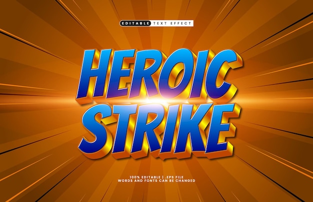 ataque heroico efecto de texto editable con un héroe y efecto de texto de juego