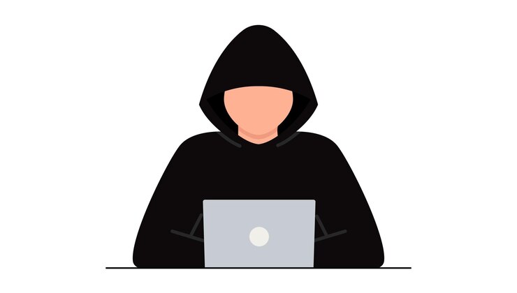 Vector ataque de piratas informáticos. fraude con datos de usuarios en redes sociales. phishing en internet, contraseña pirateada. ciberdelincuencia y delincuencia. un ladrón en un sitio web en línea en internet. el criminal detrás de una computadora portátil, computadora.