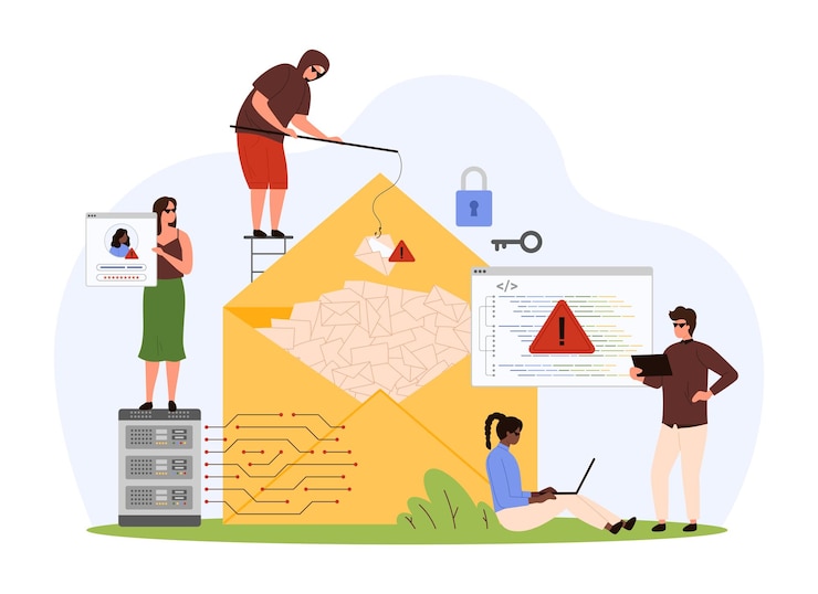 Vector ataque de virus de cibercrimen por hackers en el código de phishing y amenaza de actividad de software malicioso
