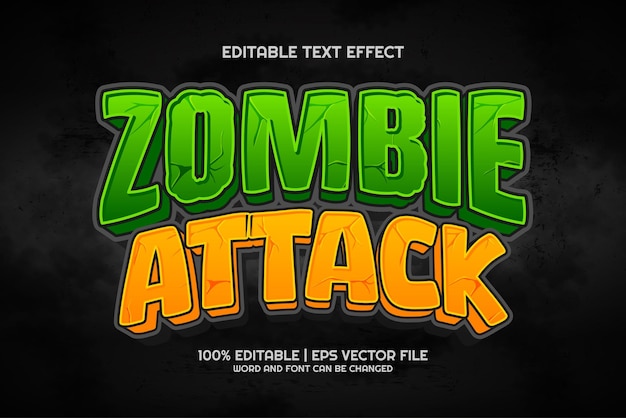 Ataque de zombies dibujos animados texto editable efecto estilo de juego 3D