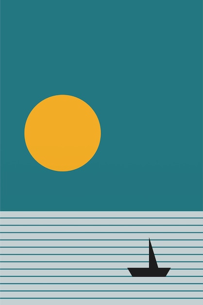 El atardecer minimalista abstracto sobre el océano Arte geométrico moderno