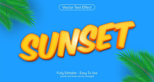 Atardecer de texto creativo 3d, plantilla de efecto de estilo editable