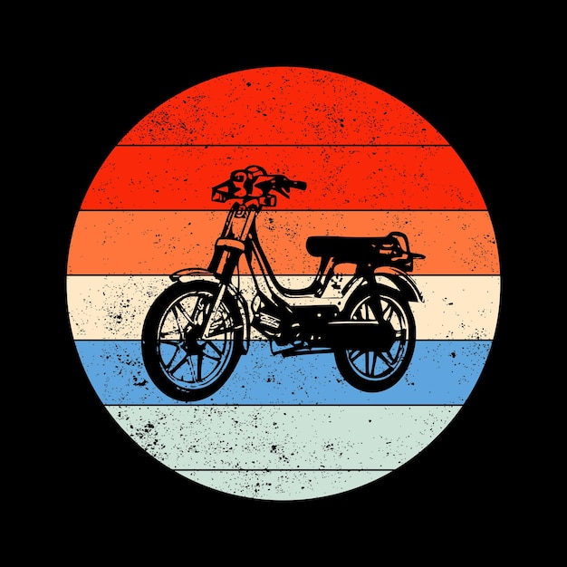 Vector atardecer vintage retro con motocicleta vieja