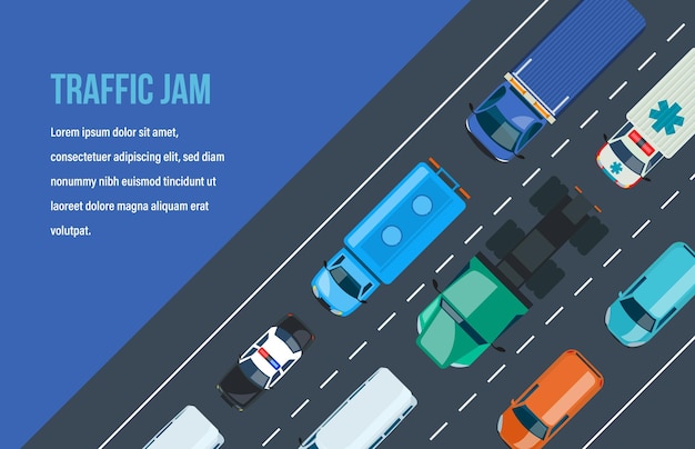 Atasco de tráfico Tráfico de automóviles alrededor de la ciudad y la autopista