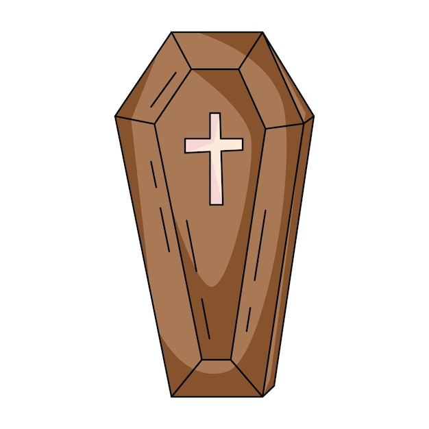 Ataúd de madera con cruz Tradicional Halloween símbolo espeluznante de la muerte Elemento sencillo plano vectorial