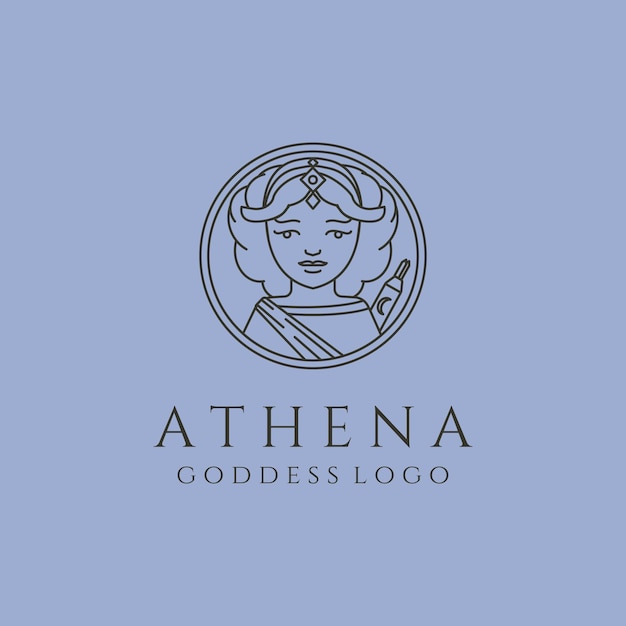 Atena, la antigua diosa griega, el arte de la línea, el logotipo, el diseño de la ilustración del símbolo vectorial.