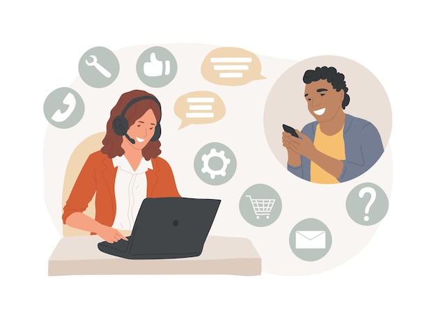Atención al cliente concepto vectorial aislado ilustración alcance al cliente servicio personalizado cliente
