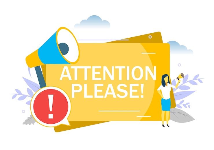 Vector atención por favor importante anuncio vector ilustración plana