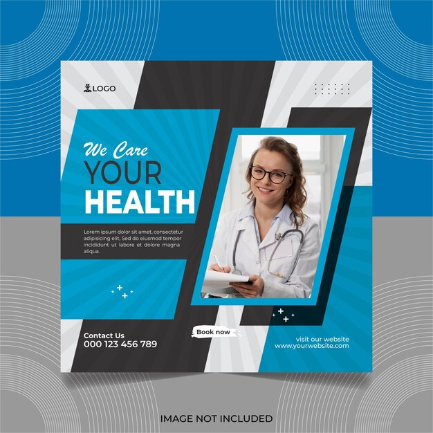 Atención médica y servicios médicos Plantilla moderna de banner de publicación en redes sociales Premium