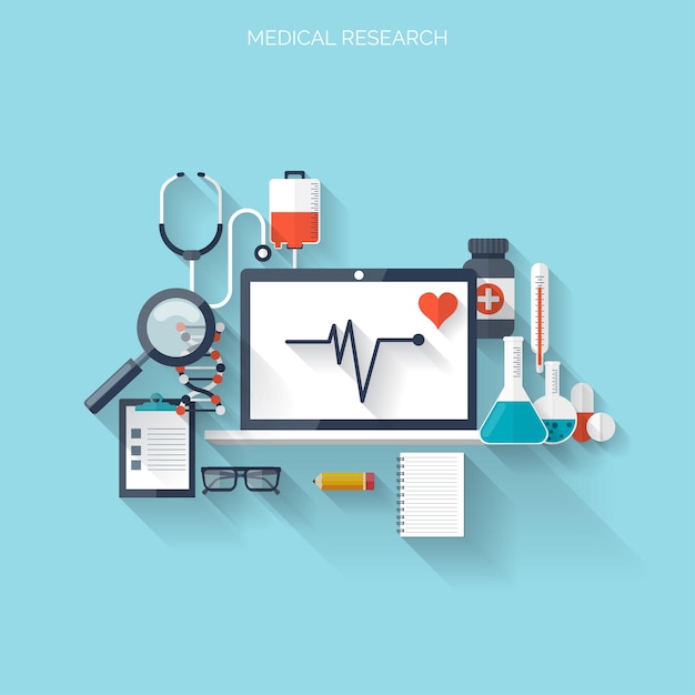 Atención sanitaria plana y antecedentes de investigación médica concepto del sistema de atención sanitaria medicina y química