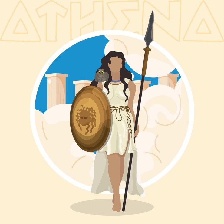 Vector atenea de color aislado dios griego de la sabiduría personaje ilustración vectorial