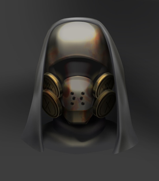 Vector aterrador personaje post apocalíptico con máscara de gas