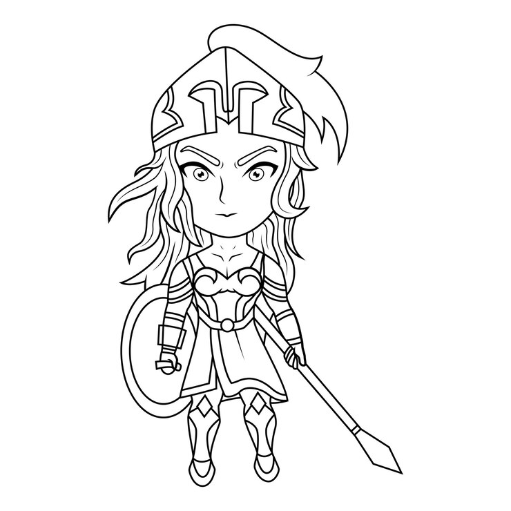 Vector athena chibi mascota línea arte