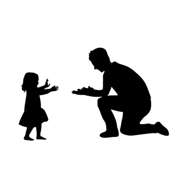 ather con la hija padre abrió los brazos esperando a su hija para venir corriendo silueta