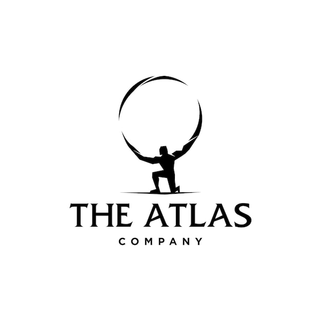Atlas logo icono geométrico Atlas dios levantando globo negro logo icono diseño ilustración