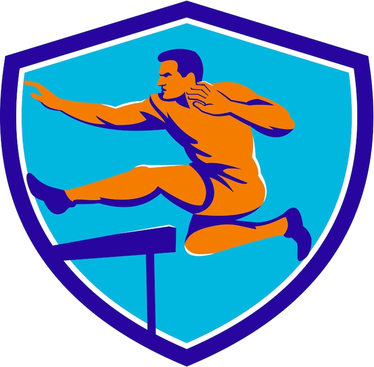 Vector atleta de atletismo en salto de obstáculos