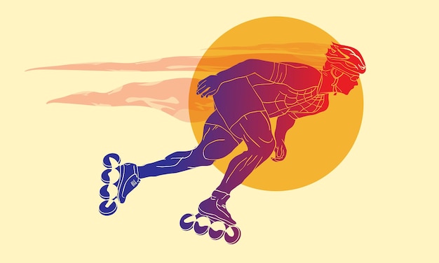 Un atleta con un casco y equipos deportivos corre en patines de ruedas