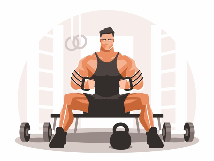 Vector un atleta entrena con un expansor de goma en el gimnasio concepto de estilo de vida saludable ilustración vectorial