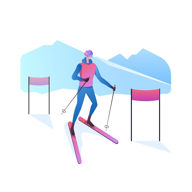 Vector atleta de esquí de nieve aislado en blanco