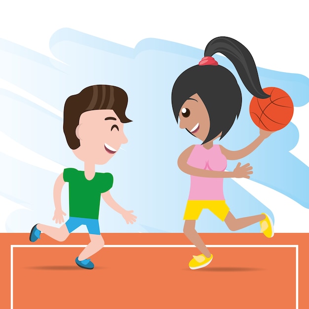 atleta feliz pareja jugando baloncesto