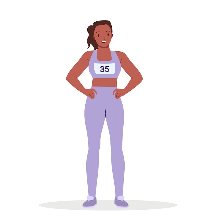 Vector atleta femenina de pie en una postura atlética confiada mujer joven con ropa de gimnasia