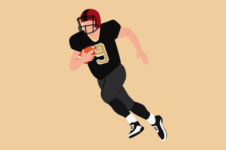 Un atleta de fútbol corriendo mientras sostiene una ilustración de pelota