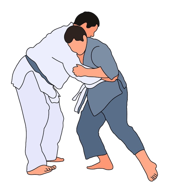 Atleta judoísta luchador de judoka en un duelo de combate Judo deporte arte marcial Estilo plano