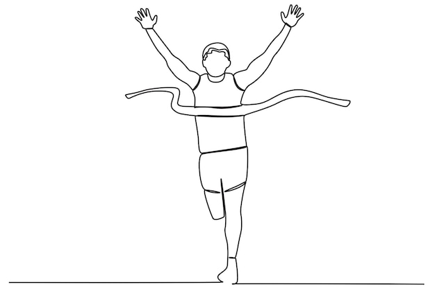 Un atleta masculino feliz gana una carrera de carreras Línea de meta dibujo en línea