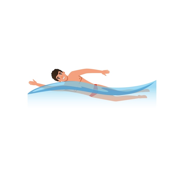 Atleta masculino natación agua deporte actividad vector ilustración sobre un fondo blanco