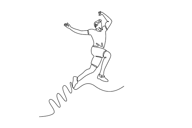 atleta masculino realizando un salto de longitud en una pista de carreras