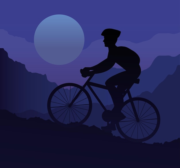 Vector atleta montando bicicleta silueta deportiva en la montaña, diseño de ilustraciones