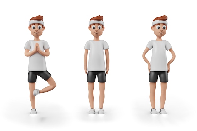 Atleta realista en diferentes poses Personaje masculino en ropa deportiva