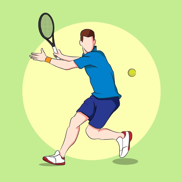 Atleta de tenis masculino en camisa azul jugando ilustración de tenis